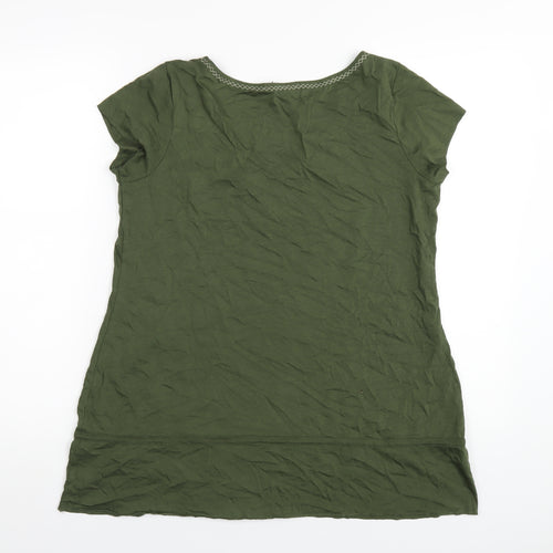 Marks and Spencer Womens Green Cotton Basic T-Shirt Size 16 V-Neck