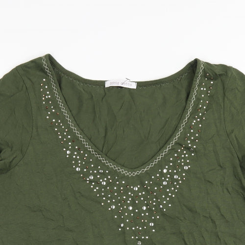 Marks and Spencer Womens Green Cotton Basic T-Shirt Size 16 V-Neck