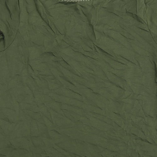 Marks and Spencer Womens Green Cotton Basic T-Shirt Size 16 V-Neck