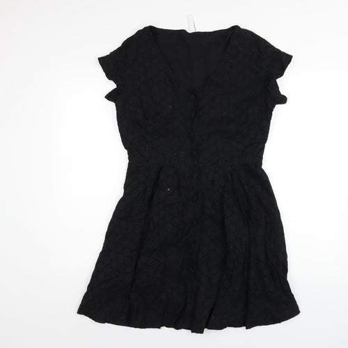Henry Holland Womens Black Cotton A-Line Size 12 V-Neck Button
