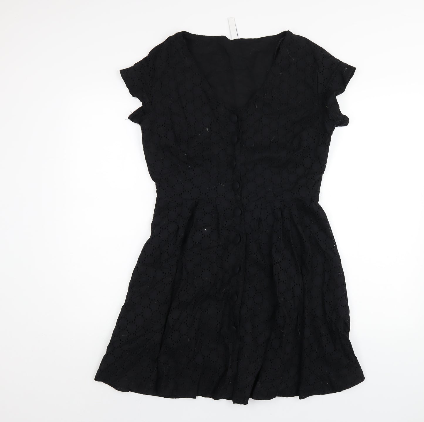 Henry Holland Womens Black Cotton A-Line Size 12 V-Neck Button