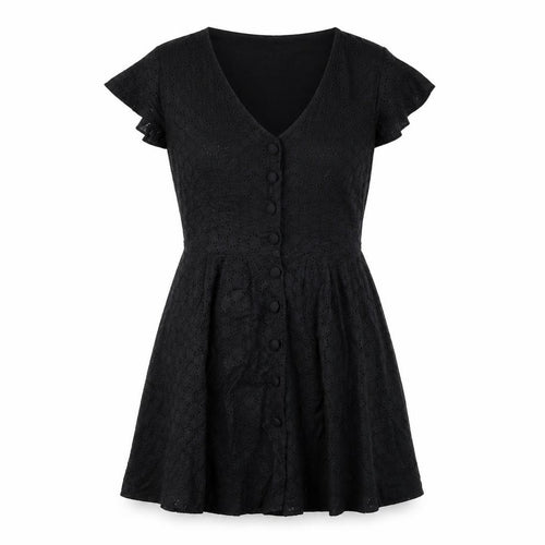 Henry Holland Womens Black Cotton A-Line Size 12 V-Neck Button