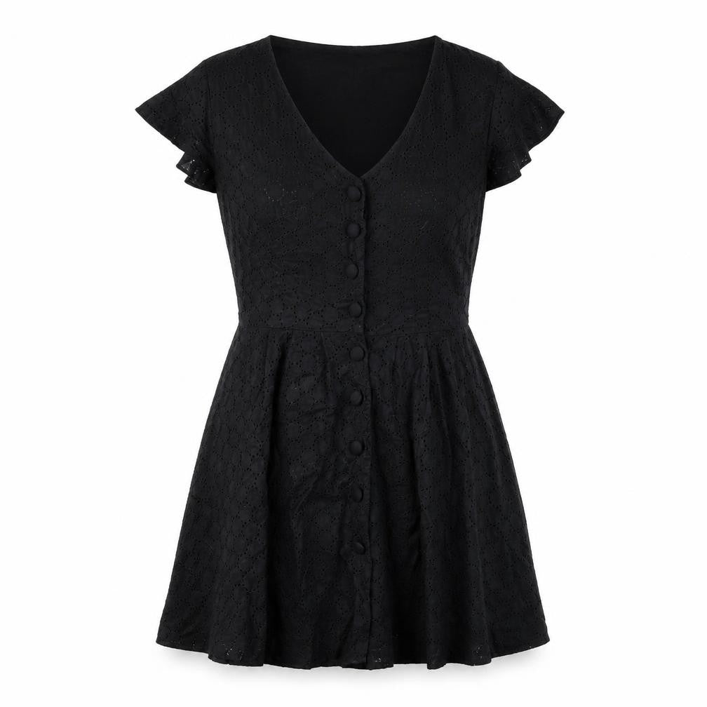 Henry Holland Womens Black Cotton A-Line Size 12 V-Neck Button