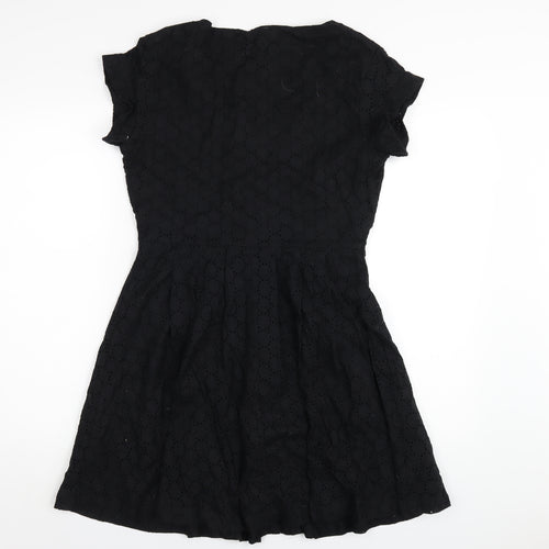 Henry Holland Womens Black Cotton A-Line Size 12 V-Neck Button