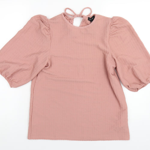New Look Womens Pink Polyester Basic T-Shirt Size 10 Round Neck