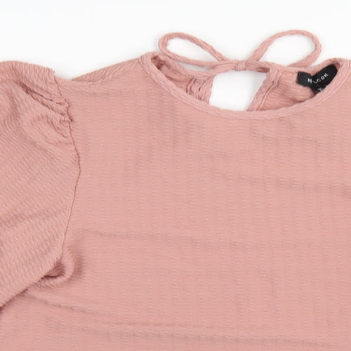 New Look Womens Pink Polyester Basic T-Shirt Size 10 Round Neck