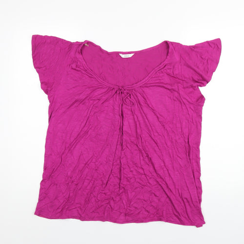 Marks and Spencer Womens Pink Viscose Basic T-Shirt Size 18 Round Neck