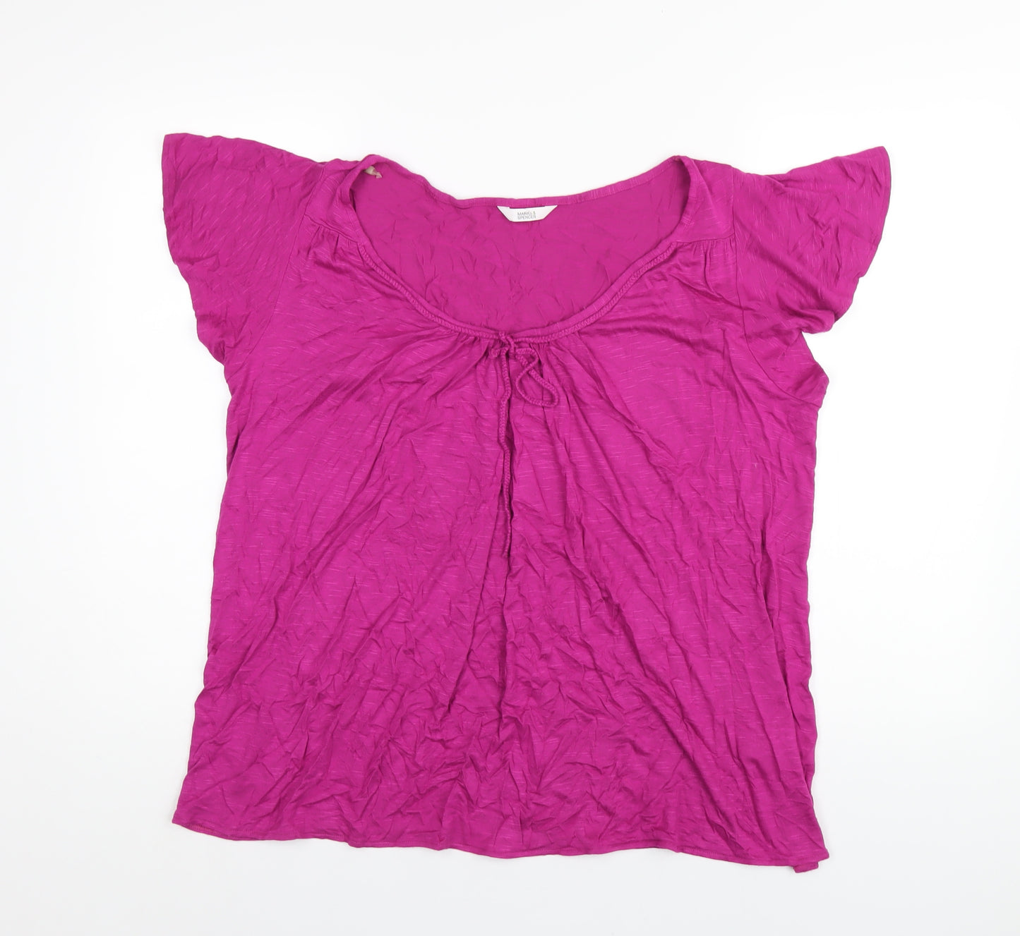 Marks and Spencer Womens Pink Viscose Basic T-Shirt Size 18 Round Neck
