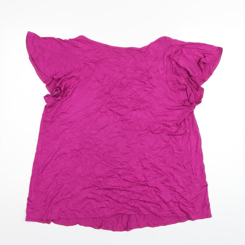Marks and Spencer Womens Pink Viscose Basic T-Shirt Size 18 Round Neck