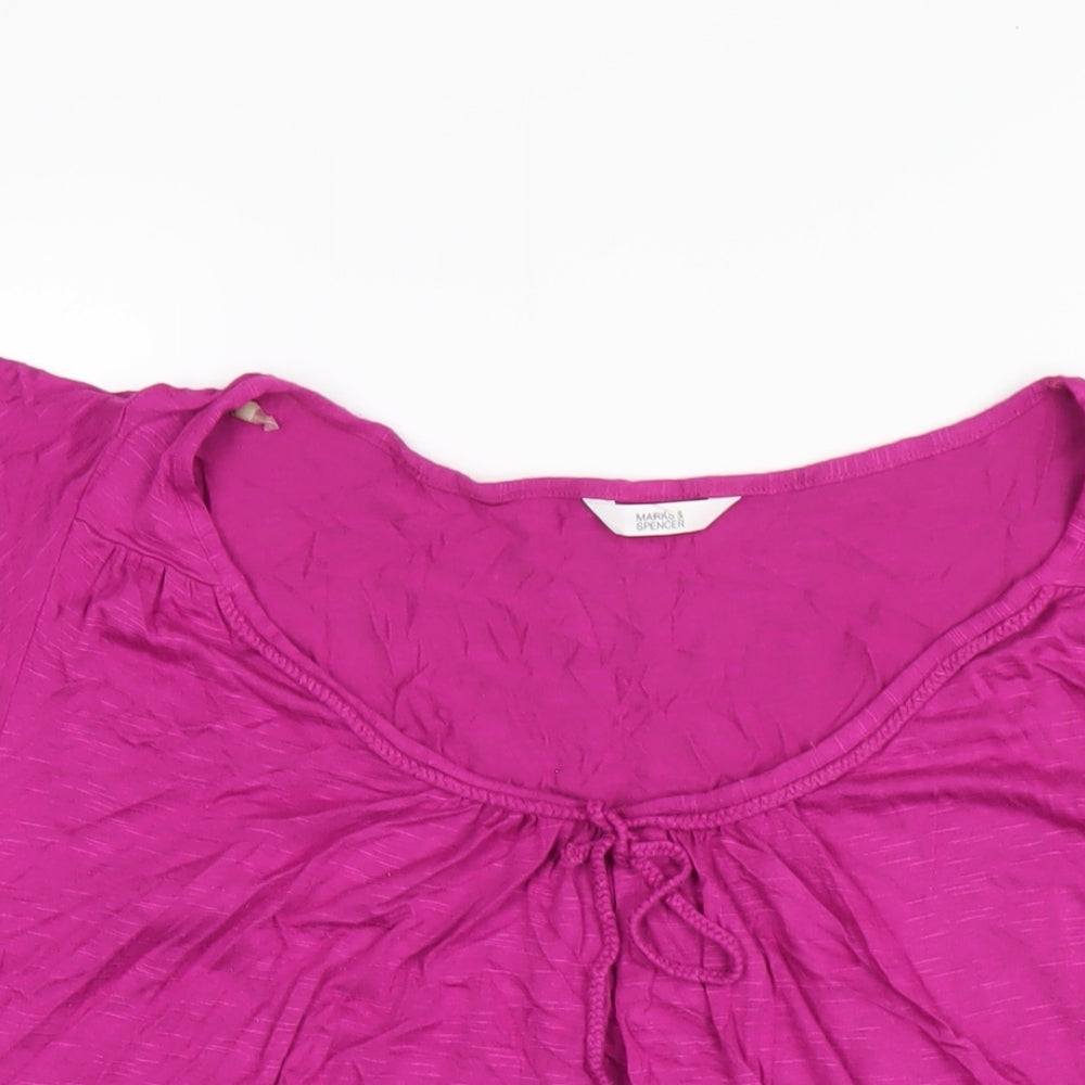 Marks and Spencer Womens Pink Viscose Basic T-Shirt Size 18 Round Neck