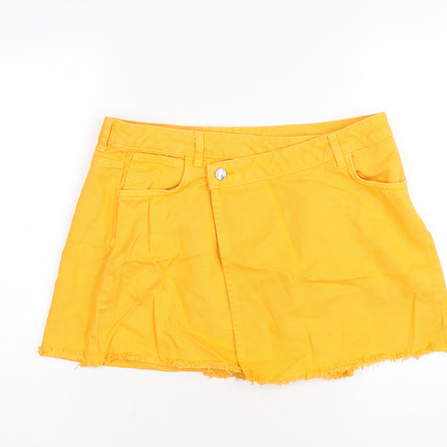 AsYou Womens Orange Cotton A-Line Skirt Size 14 Button