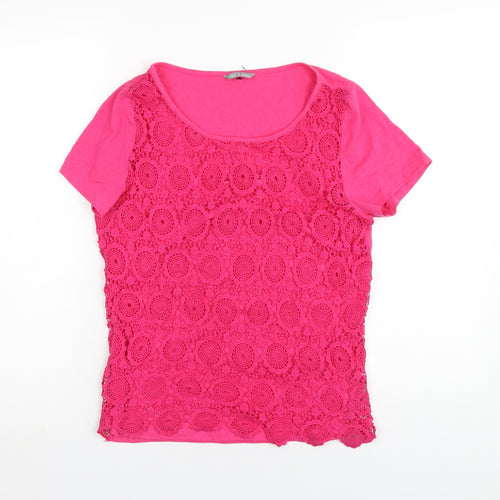 Marks and Spencer Womens Pink Polyester Basic T-Shirt Size 12 Round Neck
