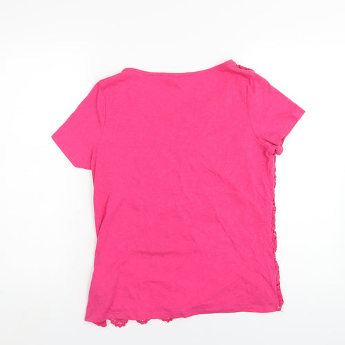 Marks and Spencer Womens Pink Polyester Basic T-Shirt Size 12 Round Neck
