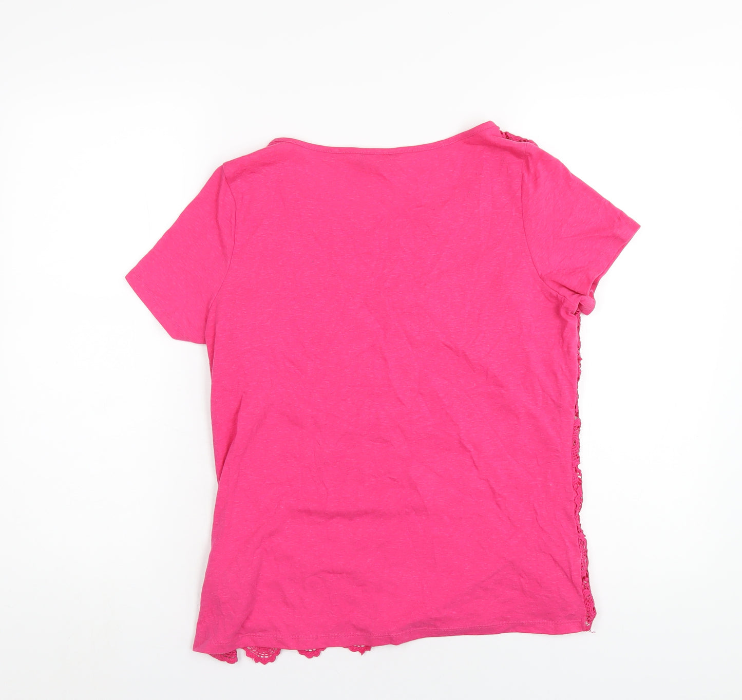 Marks and Spencer Womens Pink Polyester Basic T-Shirt Size 12 Round Neck