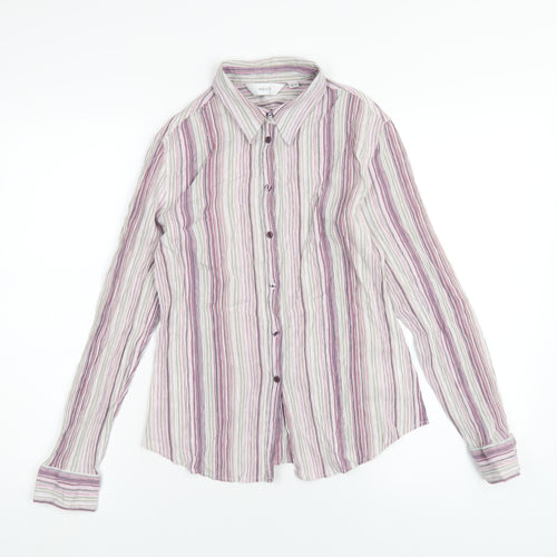 NEXT Womens Pink Striped Cotton Basic Button-Up Size 14 Collared