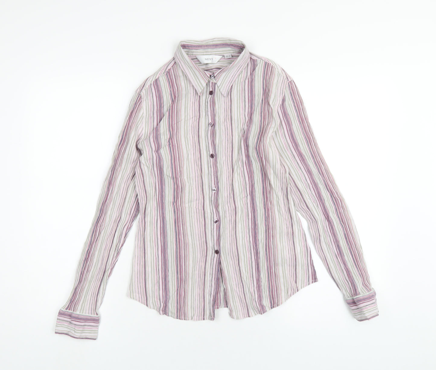 NEXT Womens Pink Striped Cotton Basic Button-Up Size 14 Collared