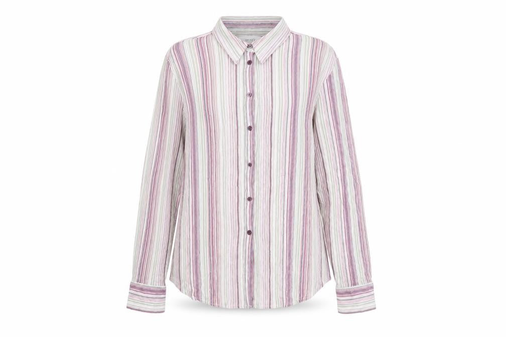 Next Womens Pink Striped Cotton Basic Button-Up Size 14 Collared