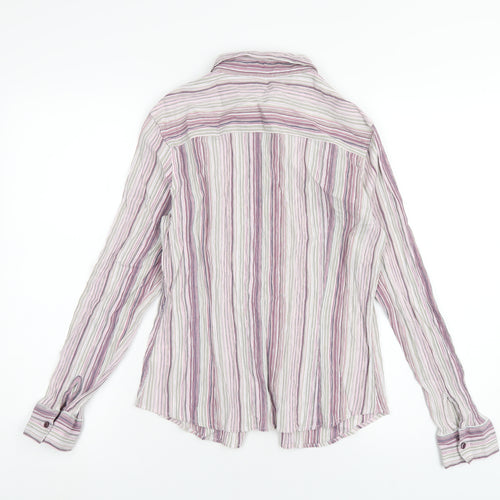 NEXT Womens Pink Striped Cotton Basic Button-Up Size 14 Collared