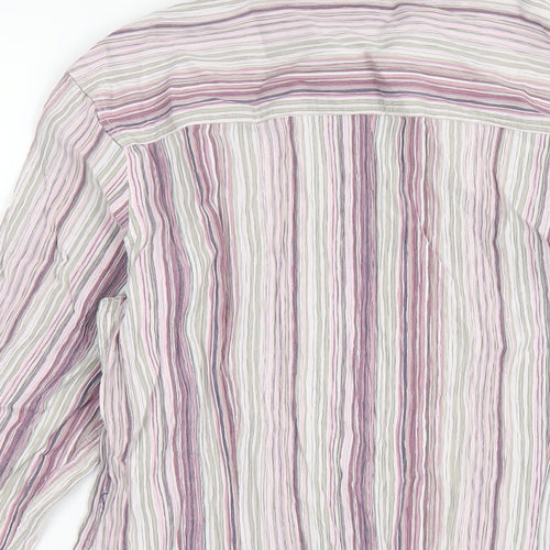 NEXT Womens Pink Striped Cotton Basic Button-Up Size 14 Collared