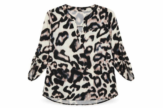 Front view of SAMYA women’s multicoloured geometric polyester basic blouse, size UK 20, v-neck