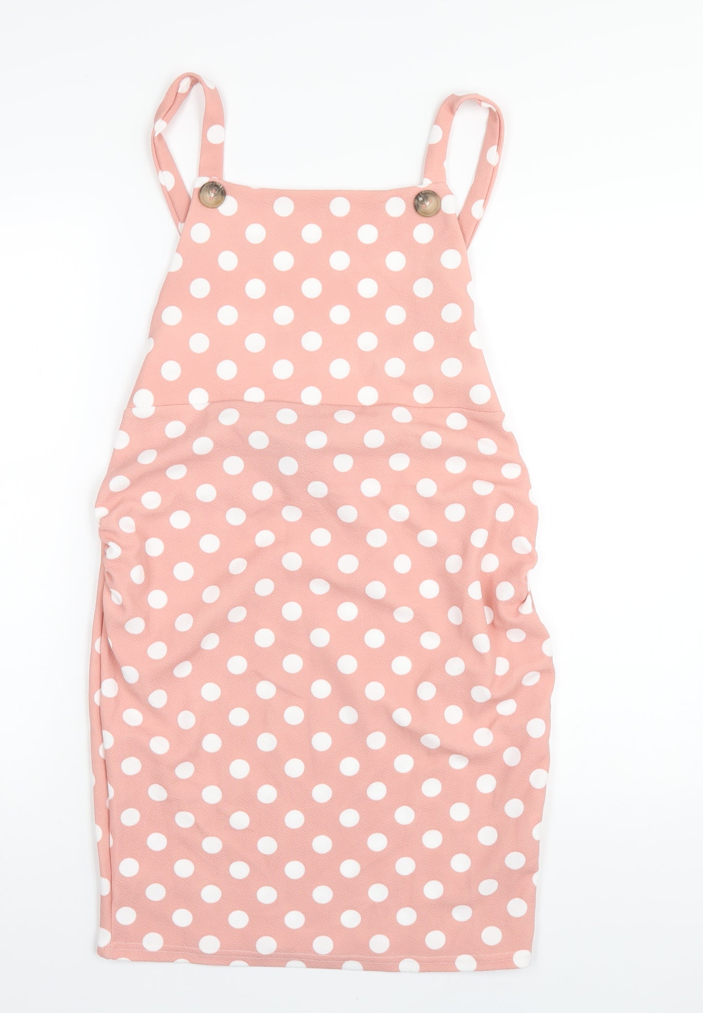 Boohoo Womens Pink Polka Dot Polyester Pinafore/Dungaree Dress Size 12 Square Neck Pullover
