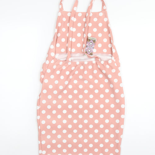 Boohoo Womens Pink Polka Dot Polyester Pinafore/Dungaree Dress Size 12 Square Neck Pullover