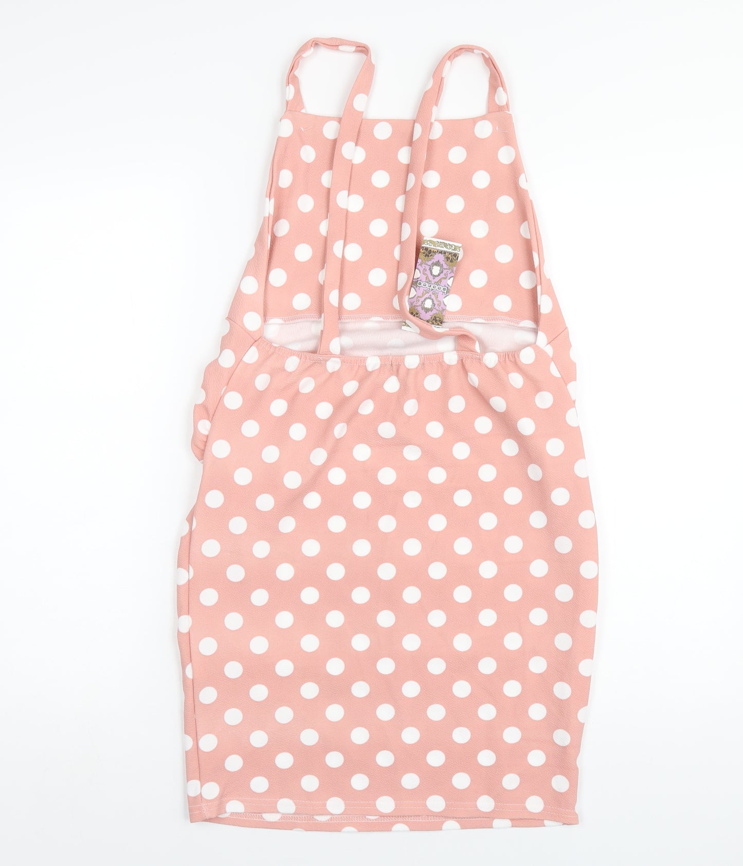 Boohoo Womens Pink Polka Dot Polyester Pinafore/Dungaree Dress Size 12 Square Neck Pullover