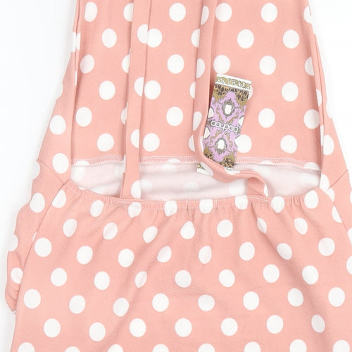 Boohoo Womens Pink Polka Dot Polyester Pinafore/Dungaree Dress Size 12 Square Neck Pullover