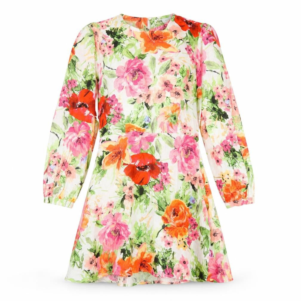 Zara Womens Multicoloured Floral Linen A-Line Size S Round Neck Zip