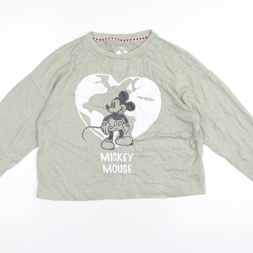 Disney Womens Green Viscose Cropped T-Shirt Size S Round Neck - Mickey Mouse