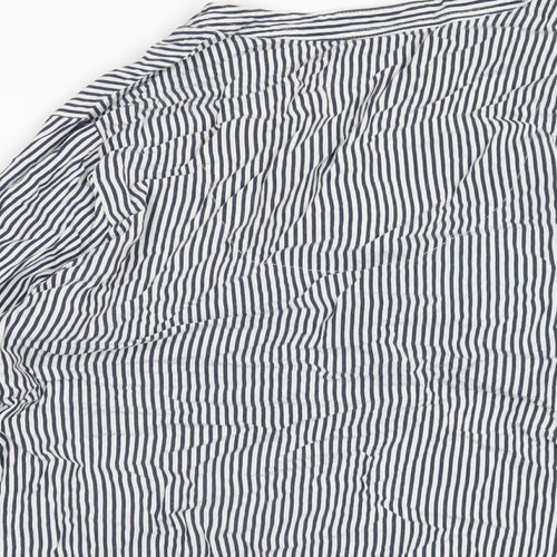Marks and Spencer Womens Blue Striped Viscose Basic T-Shirt Size 10 V-Neck