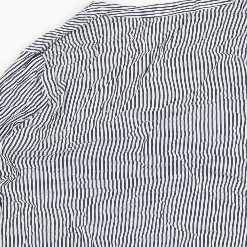Marks and Spencer Womens Blue Striped Viscose Basic T-Shirt Size 10 V-Neck