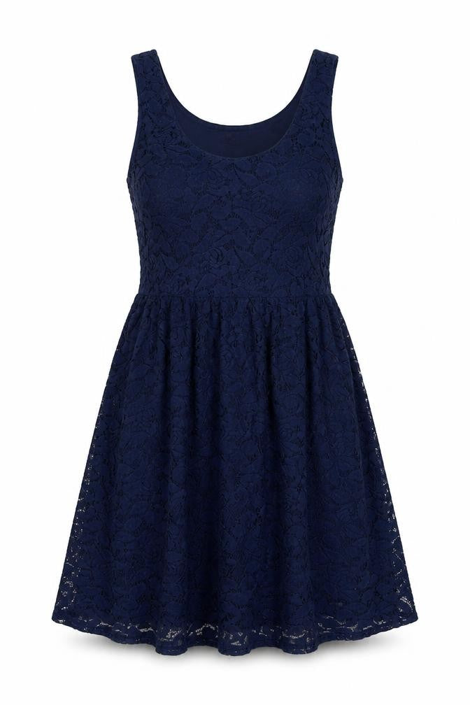 Front view of Mela Loves London women’s blue polyester a-line, size UK 10, scoop neck pullover