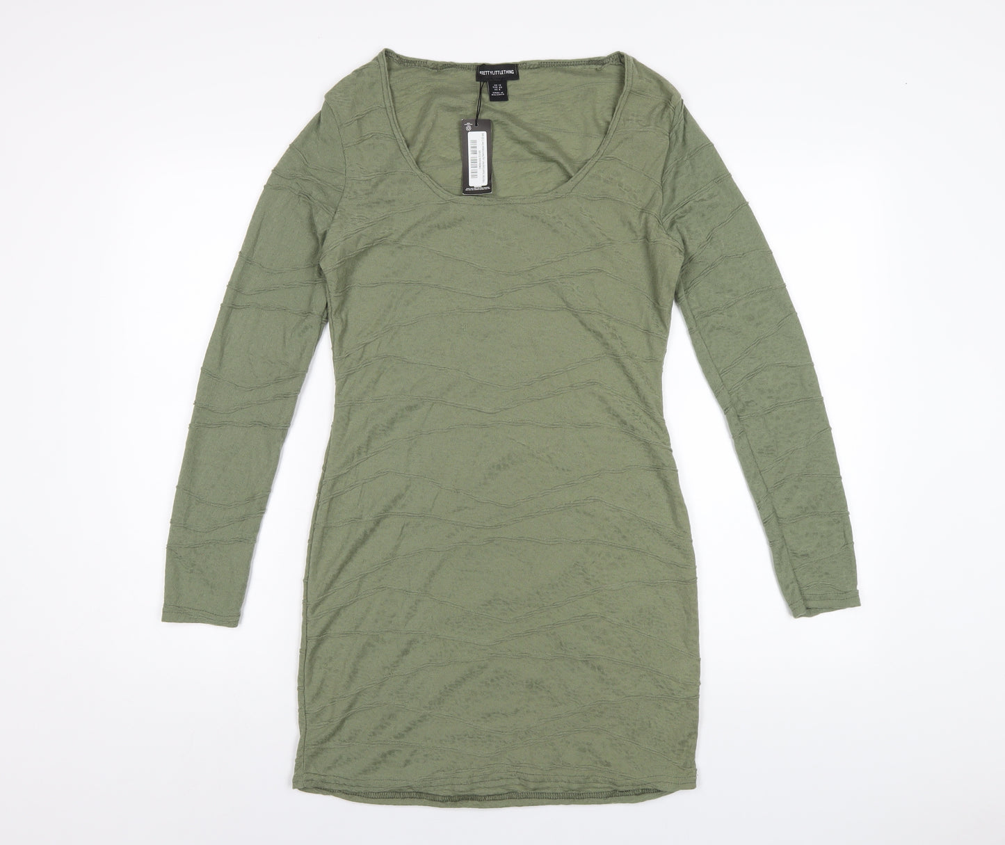 PRETTYLITTLETHING Womens Green Polyester Bodycon Size 12 Scoop Neck Pullover