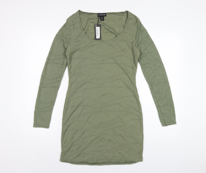 PRETTYLITTLETHING Womens Green Polyester Bodycon Size 12 Scoop Neck Pullover