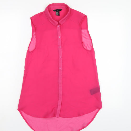 H&M Womens Pink Polyester Basic Blouse Size 4 Collared