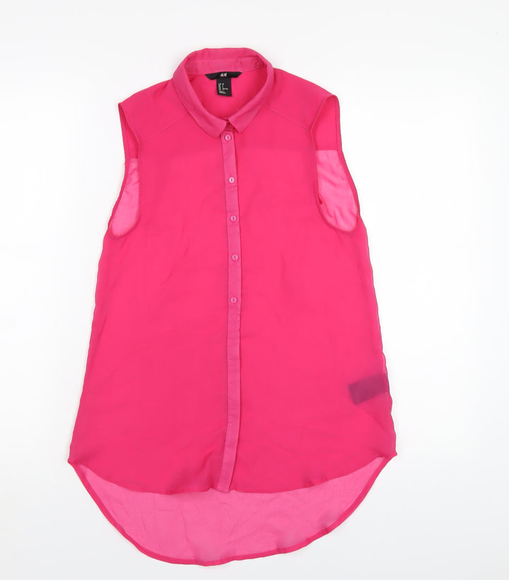 H&M Womens Pink Polyester Basic Blouse Size 4 Collared
