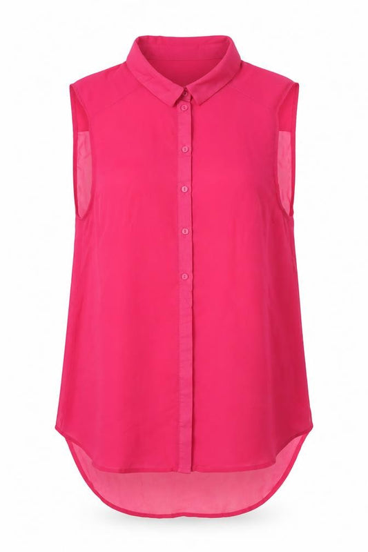 Front view of H&M women’s pink polyester basic blouse, size UK 4, collared