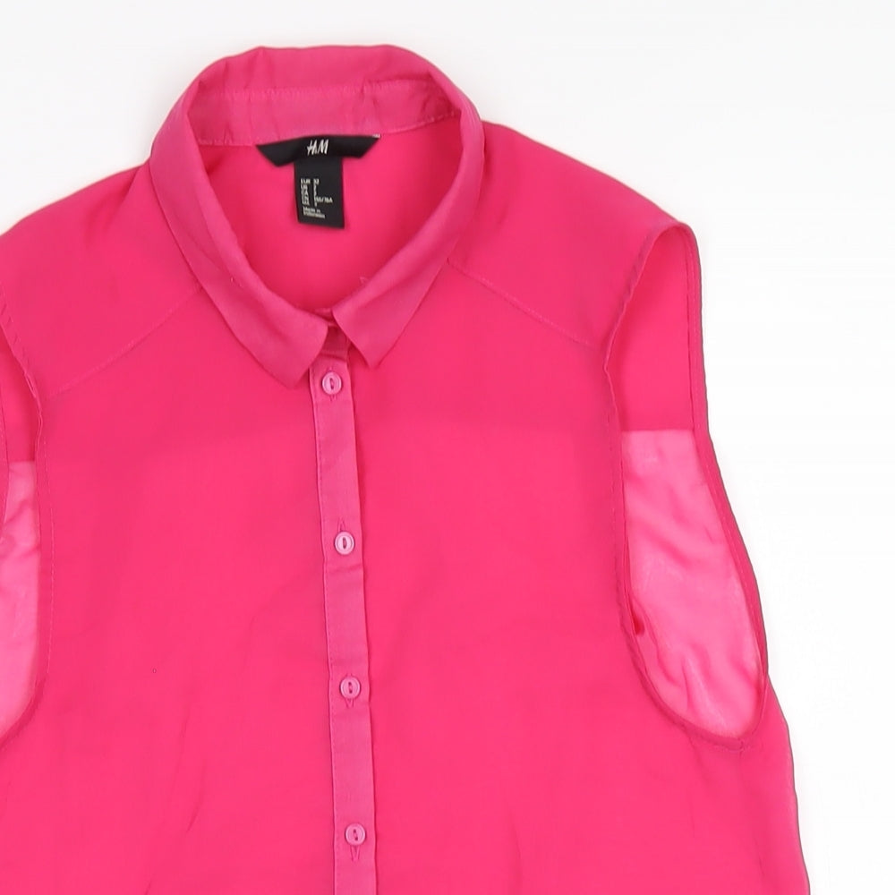 H&M Womens Pink Polyester Basic Blouse Size 4 Collared