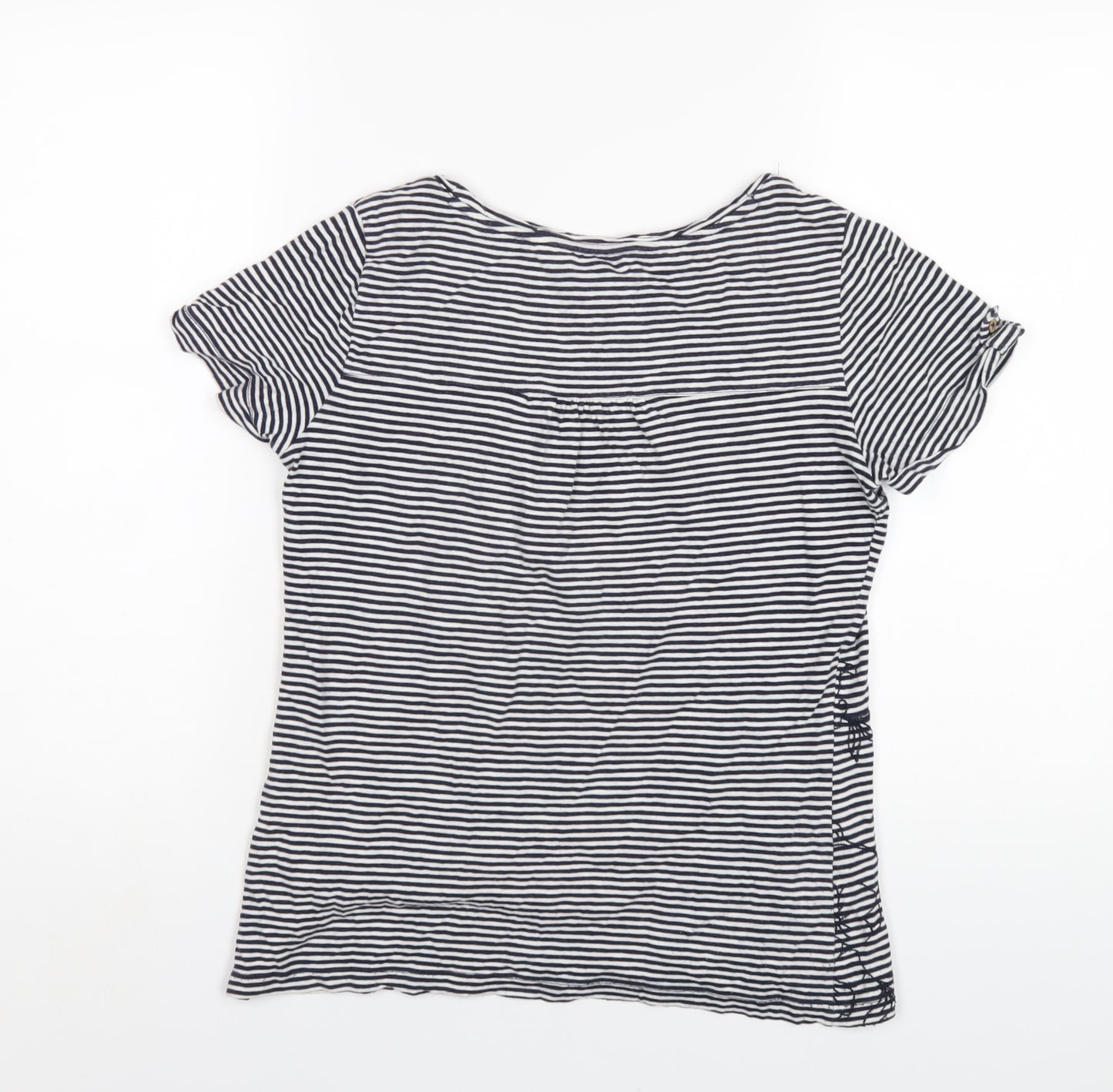 Beacon Cove Womens Blue Striped Cotton Basic T-Shirt Size XS Round Neck