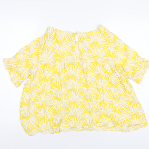 Marks and Spencer Womens Yellow Geometric Viscose Basic T-Shirt Size 10 Round Neck