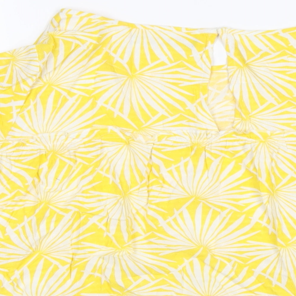 Marks and Spencer Womens Yellow Geometric Viscose Basic T-Shirt Size 10 Round Neck