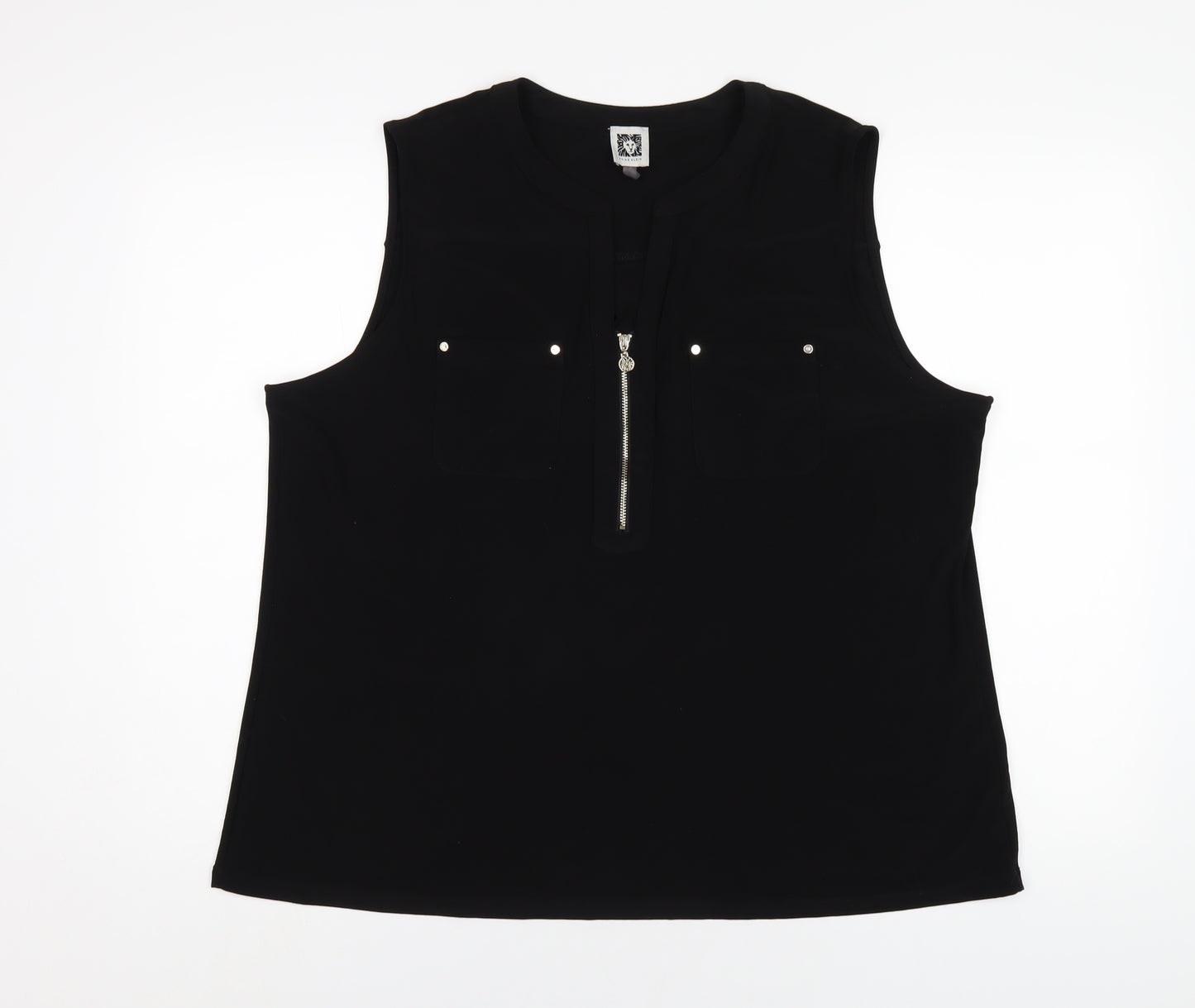Anne Klein Womens Black Polyethylene Basic Tank Size XL V-Neck
