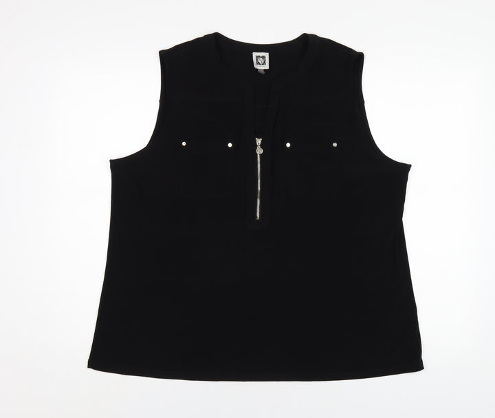 Anne Klein Womens Black Polyethylene Basic Tank Size XL V-Neck
