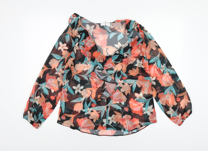 Wallis Womens Multicoloured Geometric Polyester Basic Blouse Size 8 V-Neck