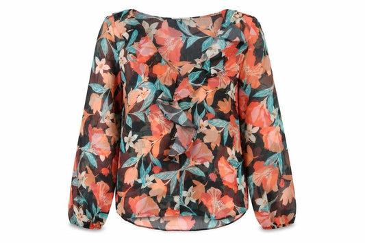 Front view of Wallis women’s multicoloured geometric polyester basic blouse, size UK 8, v-neck