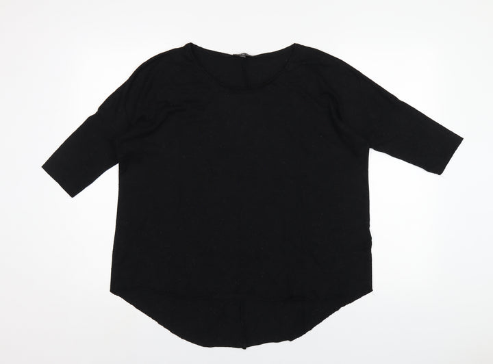 Topshop Womens Black Viscose Basic T-Shirt Size 10 Round Neck