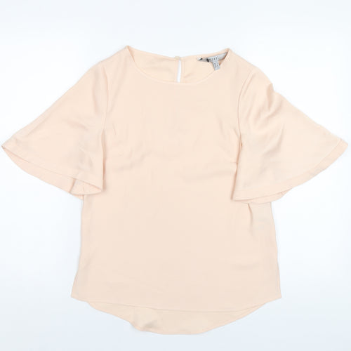 Coast Womens Beige Polyester Basic T-Shirt Size 8 Round Neck
