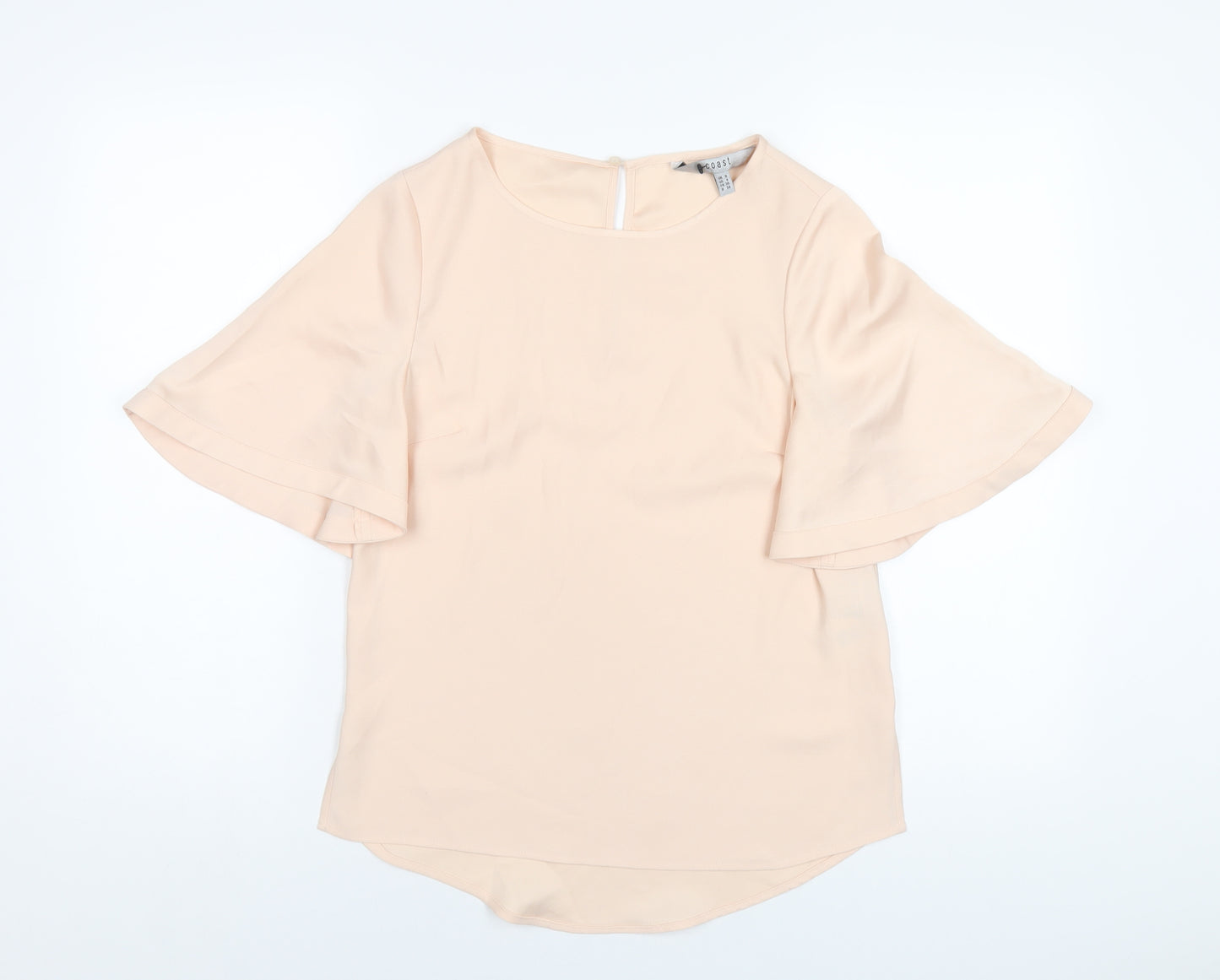 Coast Womens Beige Polyester Basic T-Shirt Size 8 Round Neck