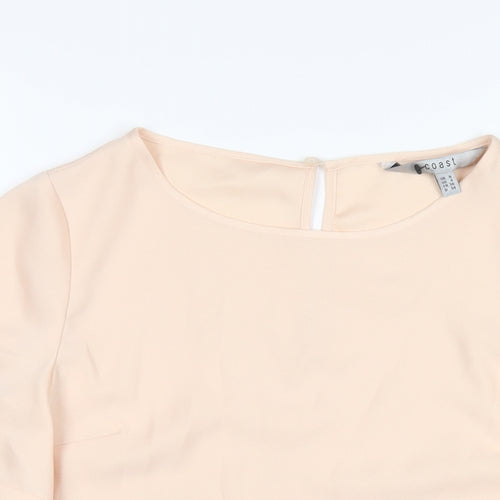 Coast Womens Beige Polyester Basic T-Shirt Size 8 Round Neck